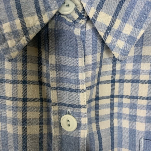 L L Bean Fleece Lined Flannel Shirt Jacket Check Plaid Blue Gray Smock Hem Sz 1X - Picture 10 of 14